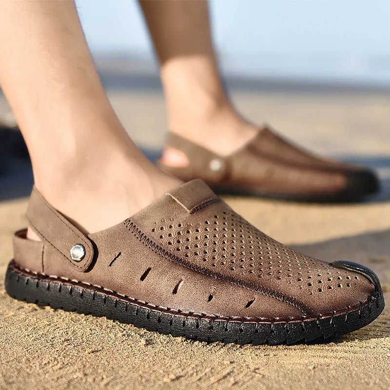 Men's Summer Shoes Fashion Beach Sandals For Men Plus Size 45-46 Hollow Slip-On Microfiber Casual Shoes Male 2019 News