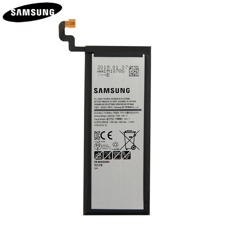 Телефон Батарея EB-BN920ABE EB-BN920ABA для samsung GALAXY Note 5 N9200 N920t N920c Note5 SM-N9208 N9208 3000 мА-ч