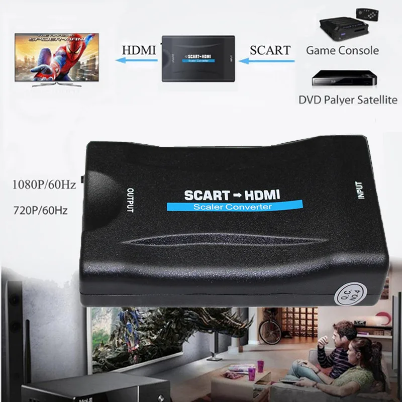 Scart К HDMI(hdmi к scart) конвертер аудио высококлассный видео адаптер для HD tv Sky Box STB для смартфона HD tv DVD с кабелем постоянного тока