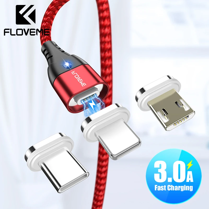 FLOVEME 3A كابل مغناطيسي المصغّر usb نوع C سريع كابل شحن سلك Microusb الهاتف نوع-C المغناطيس شاحن آيفون هواوي Xiaomi LG