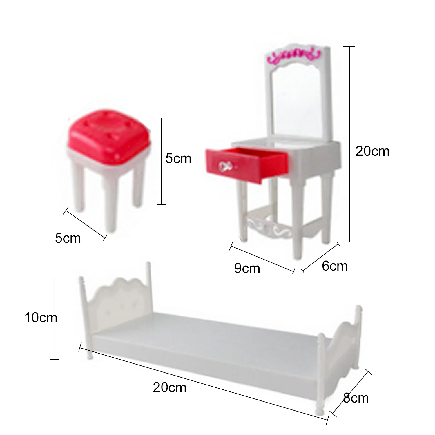 5PCS Mini Dollhouse Plastic Bed Sofa Wardrobe Dresser Chair Miniature Doll Bedroom Furniture Accessories for Barbie Toys