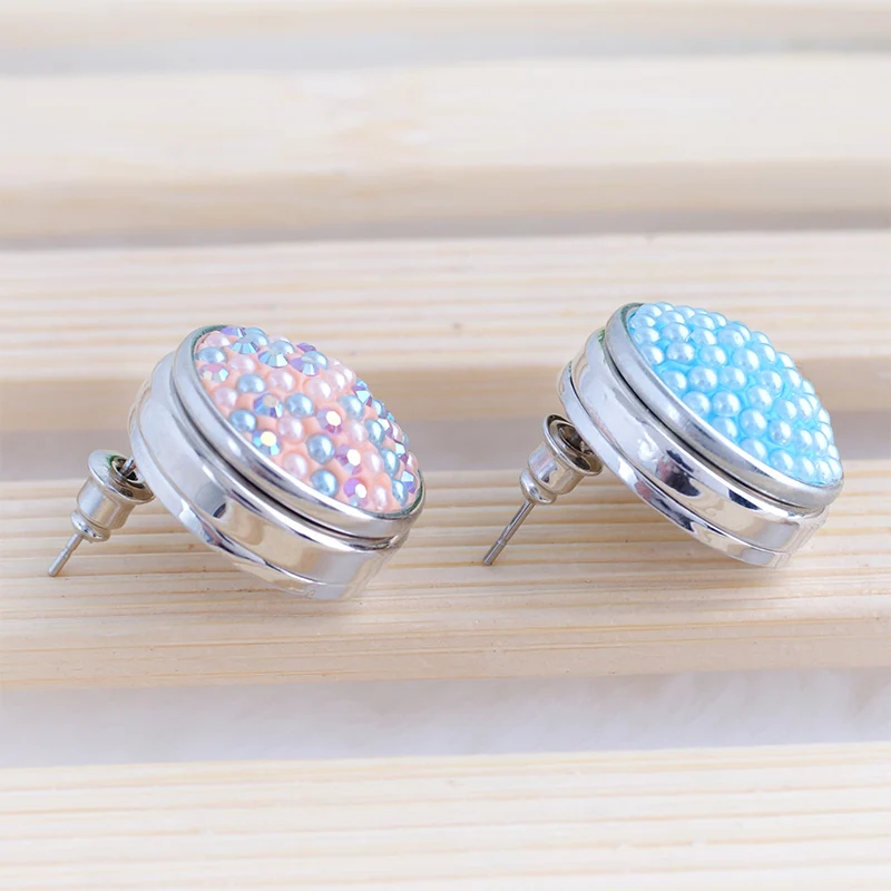 

9 Colors Silver Pink Blue Crystal Large Crystal Earrings with Stones Cubic Zirconia Women's Earings fit 18mm Snap button