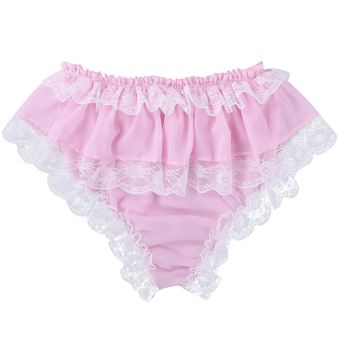 Gay Male Sexy Sissy Set Men Ruffled Lace Chiffon Lingerie Set Sleeveless Crop Top with Skirted Petticoated Panties for Nightwear