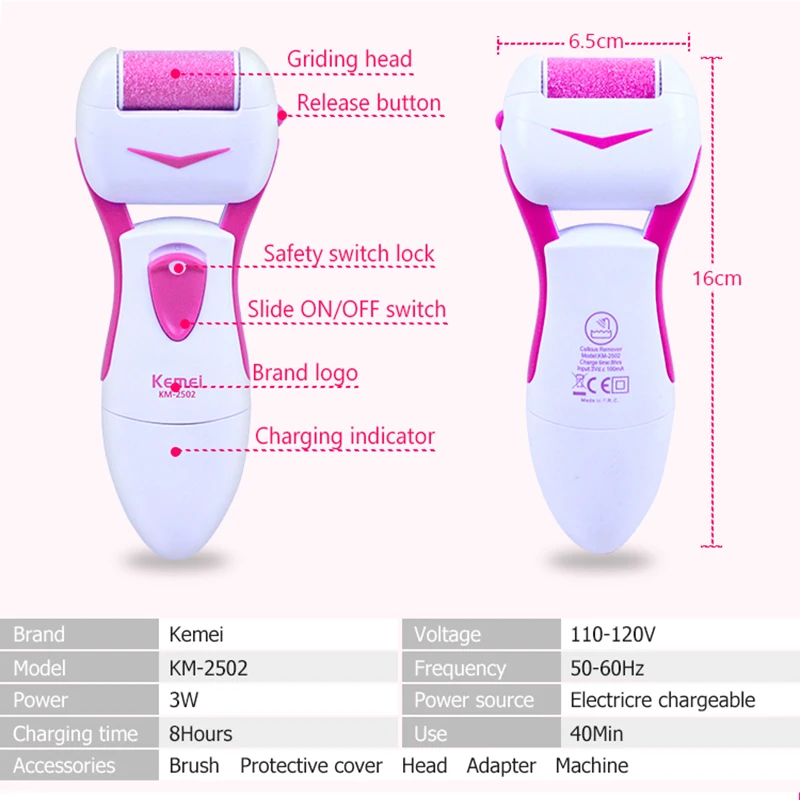 Kemei 110-220 В инструменты для ухода за ногами, электрическое средство для отшелушивания кожи Педикюр, средство для удаления мозолей, пилинг для личного ухода, массажер для ног