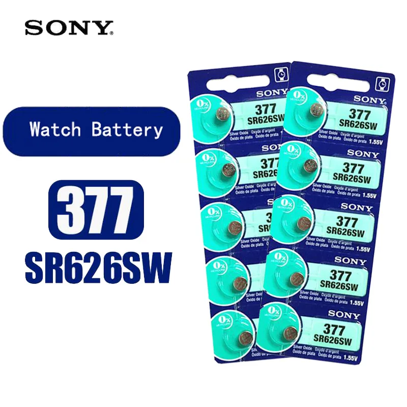 

10PCS 100% Sony Original 1.55V 377 SR626SW SR626 AG4 Silver Oxide Watch Battery SR626SW 377 Button Coin Cell MADE IN JAPAN