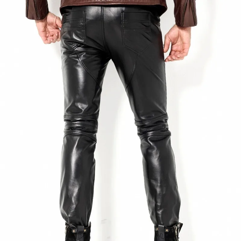 Genuine Leather Pants Male Goat Tight Leather Pants Straight Slim ...