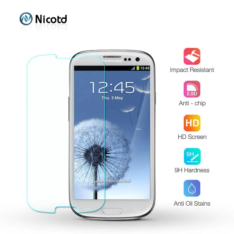 Nicotd 9H Transparent Tempered Glass For Samsung Galaxy S3 I9300 Screen Protector protective film For Samsung I9300 Galaxy S III (1212)