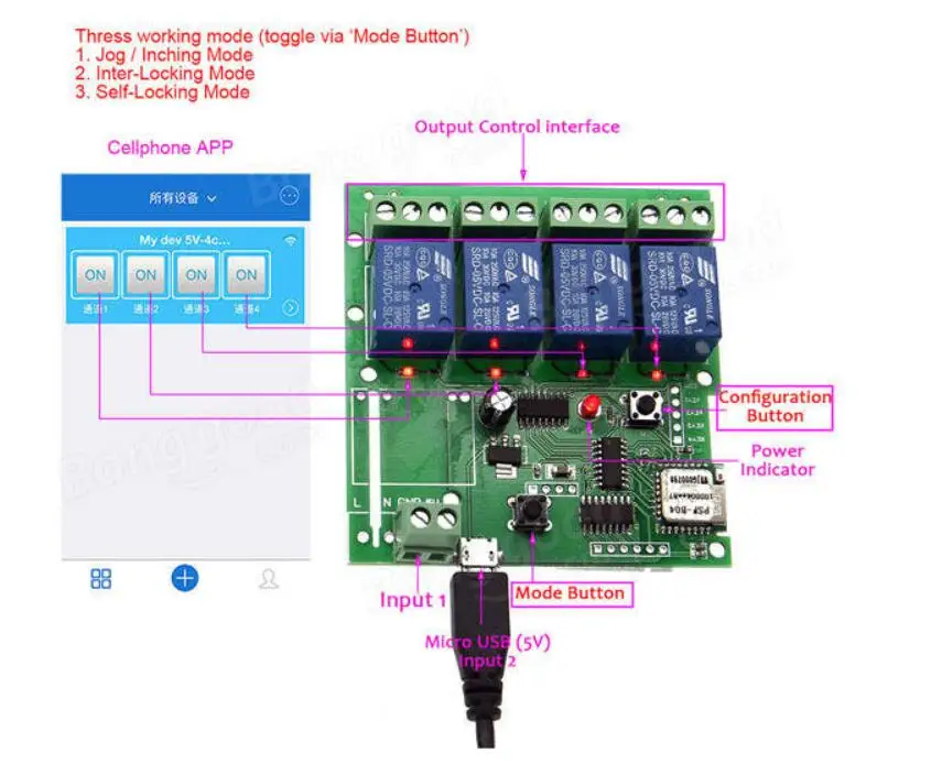 Смарт-переключатель Ewelink DC5V/DC 7 V-32 V/AC 90 V-250 V 4 канала блокировка/инчинг/самоблокирующийся wifi+ RF 4C для DIY умного дома