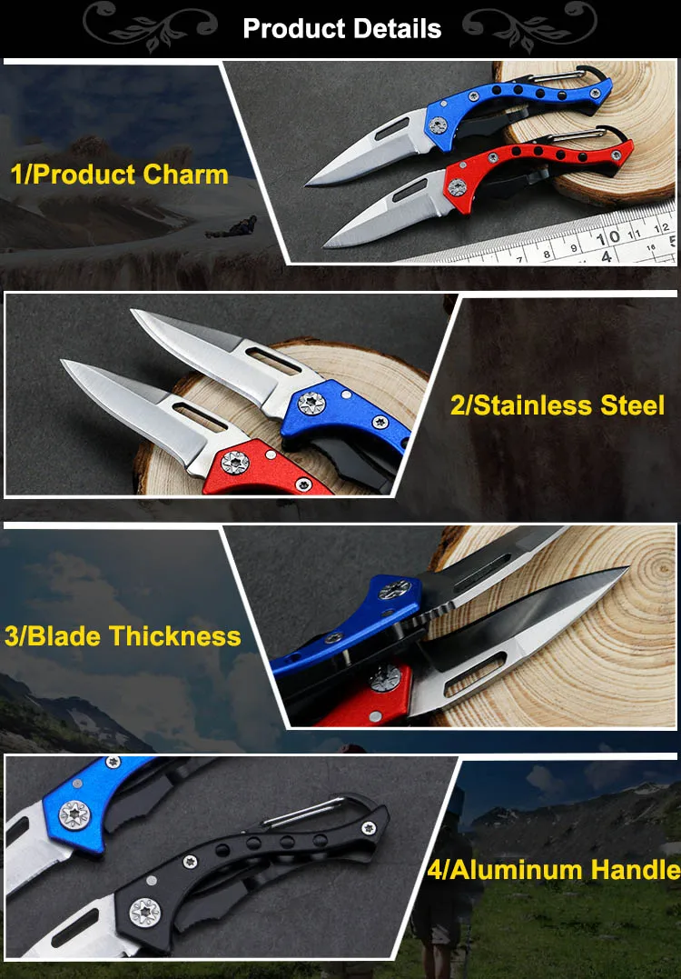 Small Folding Knife with Keychain Stainless Steel Outdoor Camping Hiking Hunting Gadget Knifes Mutifunction Fruit Knife Portable
