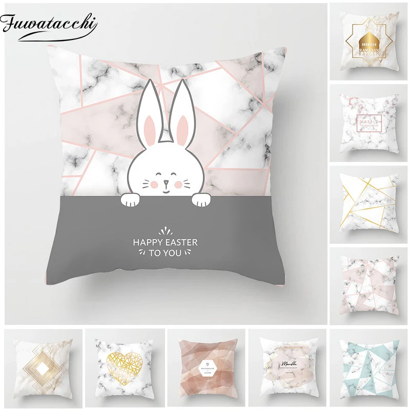 

Fuwatacchi Cute Rabbit Cushion Cover Simple Geometric Striped Pillowcase Sofa Waist Throw Cushion Cover Coffee Shop Decorative