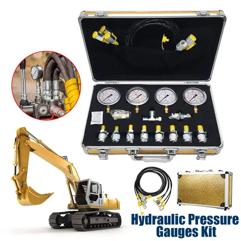 Portable Hydraulic pressure guage Excavator Hydraulic Pressure Test Kit w/ Testing Point Coupling vacuum Coupling and gauge Tool Portable Hydraulic pressure guage Excavator Hydraulic Pressure Test Kit w/ Testing Point Coupling vacuum Coupling and gauge Tool