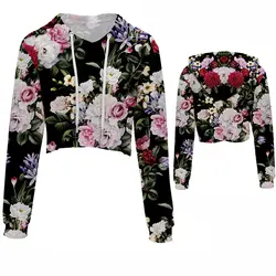 Модные Повседневное с длинными рукавами для девочек Harajuku толстовки Толстовка растения серии цветы и деревья 3D печатных женщина топ с
