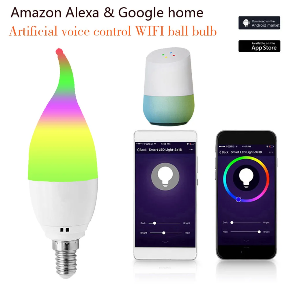 Wifi умная Светодиодная лампа умный дом E14/E27 RGB поддержка Alexa Google IFTTT умный динамик Голосовое управление 6 Вт светодиодные декоративные огни