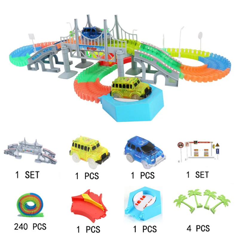 Волшебный трек чудесный светящийся гоночный трек DIY универсальные аксессуары рампа поворот дорожный мост перекресток игрушки для детей мальчик - Цвет: 3