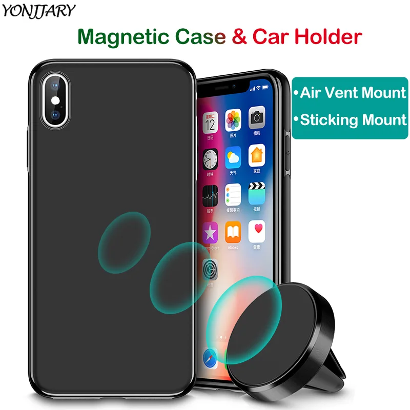 

Magnetic Case for iPhone X XR XS Max 6 6s 7 8 Plus 7Plus Car Magnet Phone Holder Xr Xs Max Matte Soft TPU Cover Hide Iron Sheet