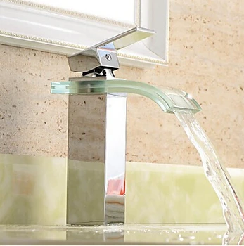 

Square Glass Waterfall Basin Faucet Single Handle Bathroom Mixer Tap Crane Water taps Hot and Cold JM16826