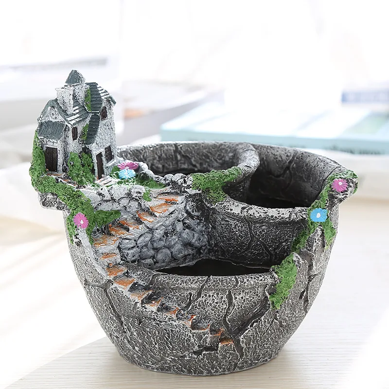 

1pc Creative Resin Decorative Succulent Plant Pot for Fairy Garden Desktop Flower Pot Home Garden Decoration