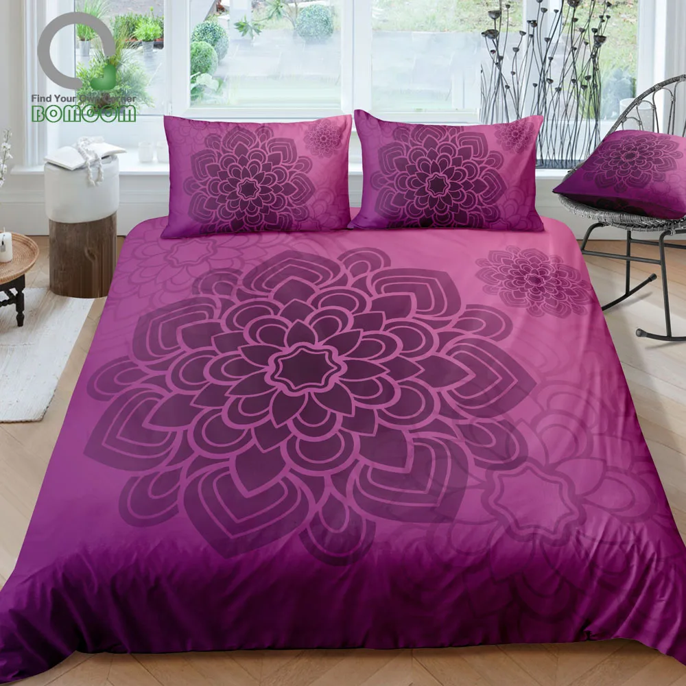

BOMCOM 3D Digital Printing Spiritual Ritual Mandala Flower BOHO Gypsy Yoga Duvet Cover Sets 100% Microfiber Purple