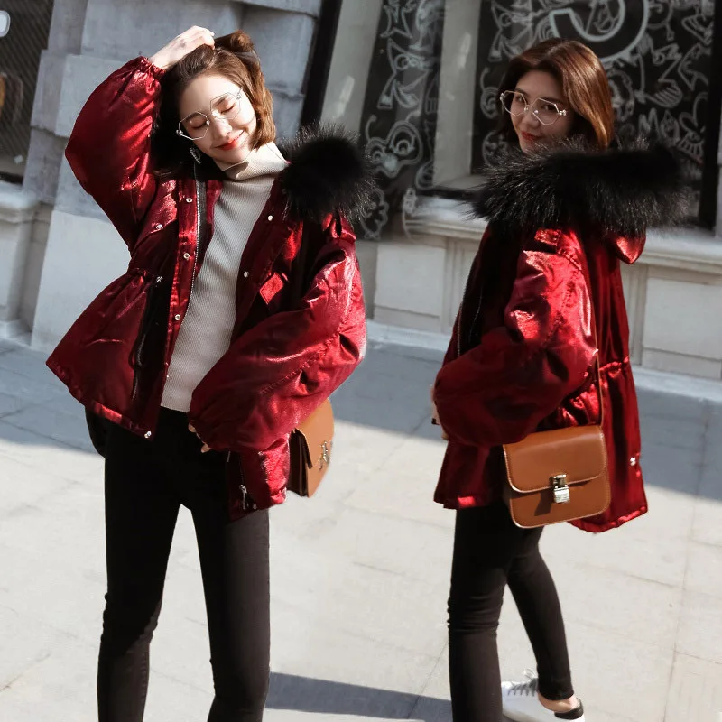Vers 2018 Femelle wine Red Court Mode Survêtement D'hiver Manteaux Femmes Épaississement Canard Duvet Chaud Fourrure Bas Blanc Capuchon De Veste À Dd0756 Blue Nouveau Le Col TS54Xwq