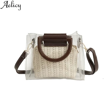 

Aelicy 2019 Women Fashion Weave Feather Waterproof Bucket Bag Crossbody Shoulder Bag Tote Handbag Messenger Bags Wallet Purse