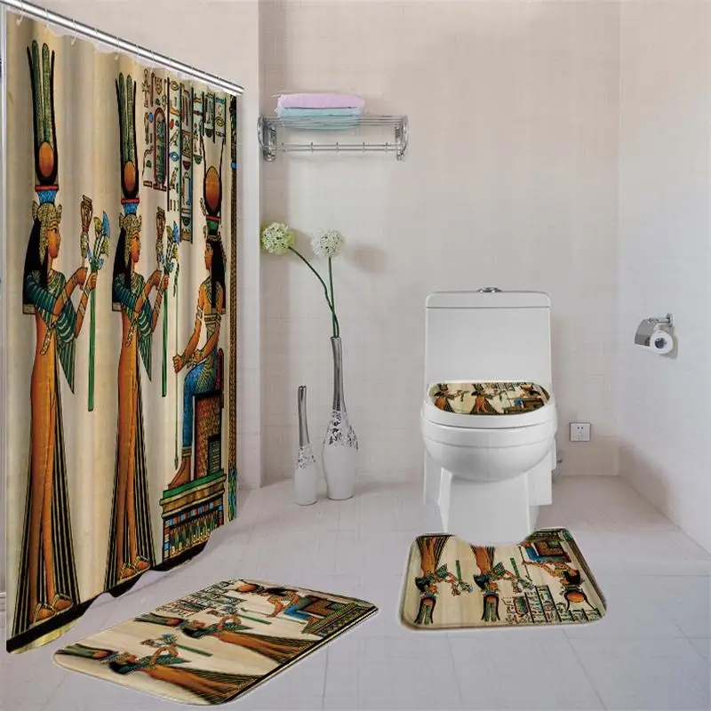 Египетский набор занавесок для душа, африканская занавеска для ванной комнаты, полиэстер, нескользящая Крышка для туалета, занавеска для душа 180*180 см