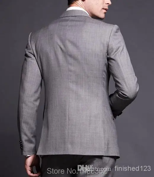  Custom Made Slim Fit Groom Tuxedos Gray Side Slit Best Man Suits Notch Lapel Groomsman Men Suits Bridegroom Jacket Pants Tie Vest A:194