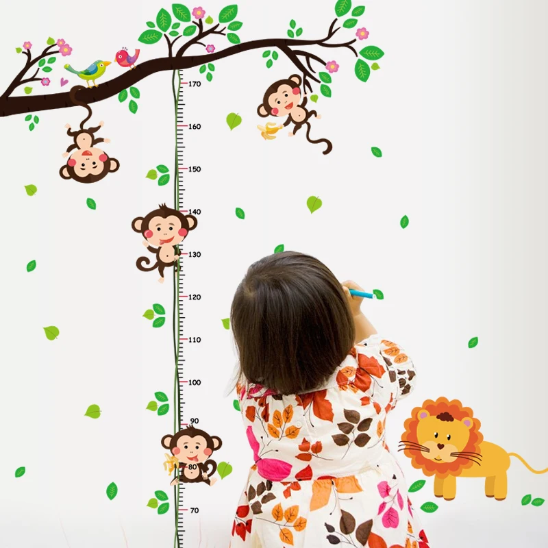 Мультфильм Жираф обезьянки, высота измерения наклейки на стену дерево для домашнего декора из ротанга диаграмма украшение «линейка» для детских комнат наклейки на стену
