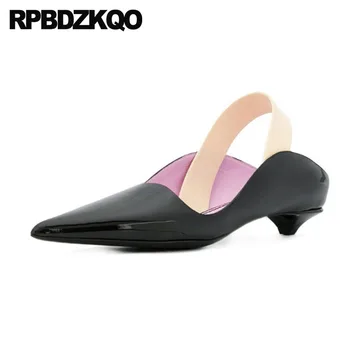 

Winkle Picker Size 4 34 Pointed Toe Runway Patent Leather Low Heels 2018 Fashion Kitten Sexy Black Brand Designer Shoes Women