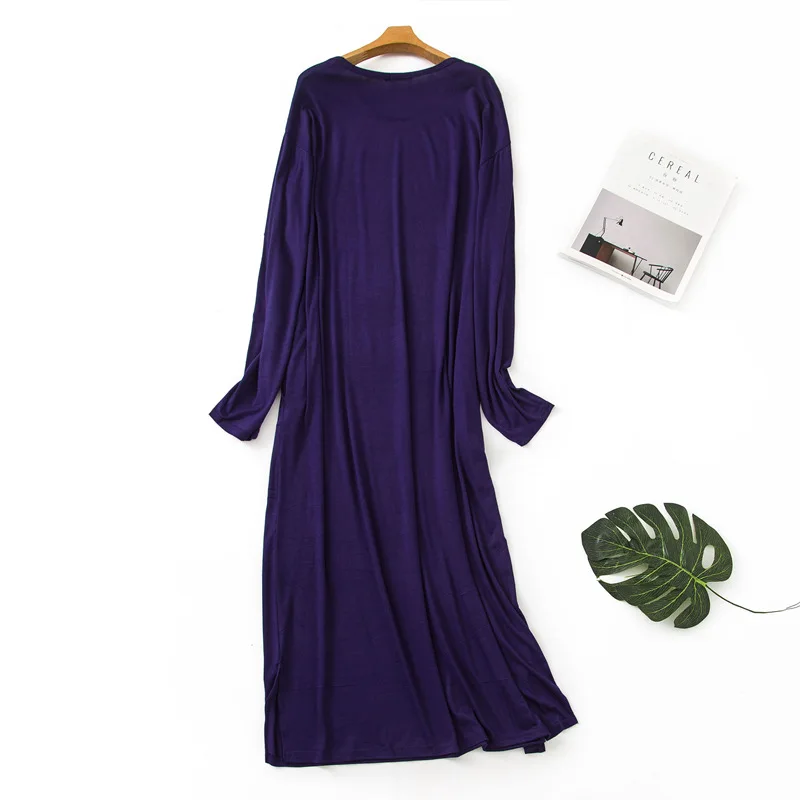 Summer Nightshirt Thin Soft Modal Nightgowns Long Sleeve Sleepshirts Solid Big Size Sleepwear Women Night Dress