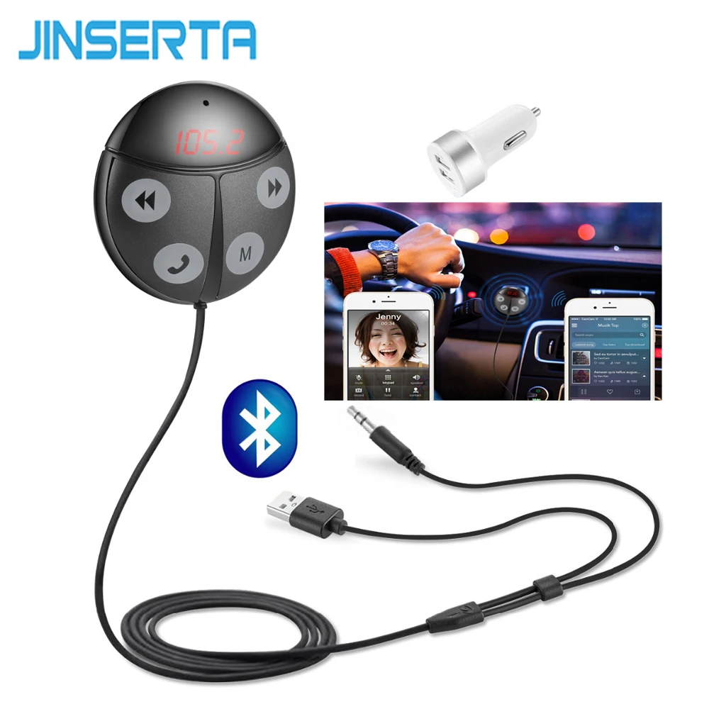 

JINSERTA 2017 New Car MP3 Player Bluetooth FM Transmitter Car Kit HandsFree Magnetic Base With Dual USB Car Charger FM Modulator