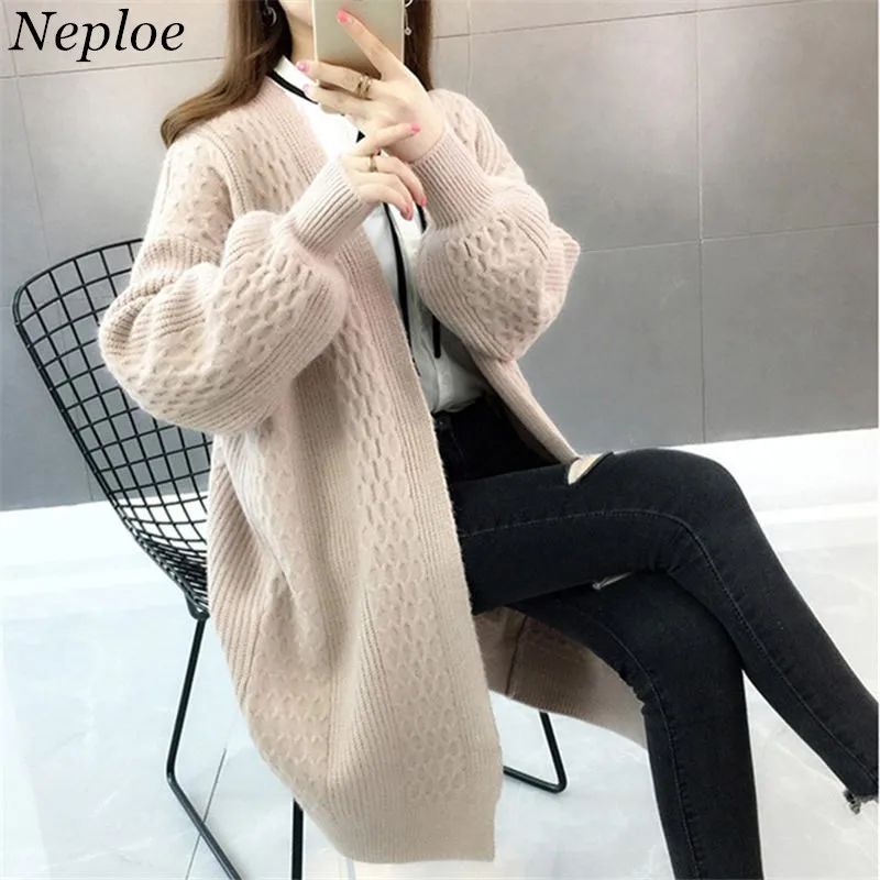 

Neploe New Women Winter Sweater Cardigans 2019 Fashion Long Sleeve Female Knitted Jackets V-Neck Thick Knit Cardigan Coat 36938