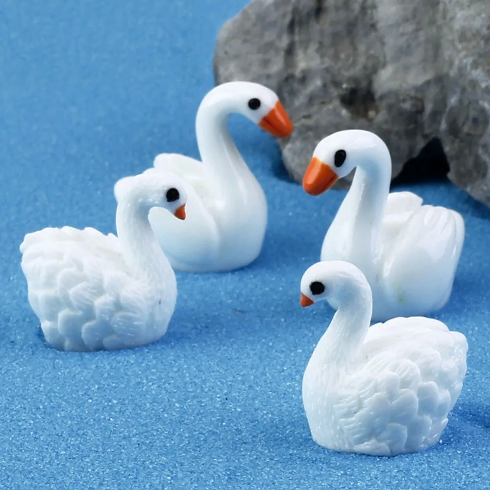 

2pcs/set Aquarium White Swan Figures Decorative Fish Tank Ornaments Fairy Garden Animals Statue Dollhouse Moss DIY Resin Craft