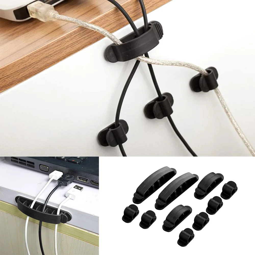 Besegad 10PCS Cable Clips Wire Cord Tidy Plug Holder Table Organizer