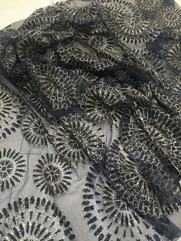 

Cyndi-1010183 beaded glued glitter sequins lace fabric Hot selling African French net tulle Lace Fabric for party