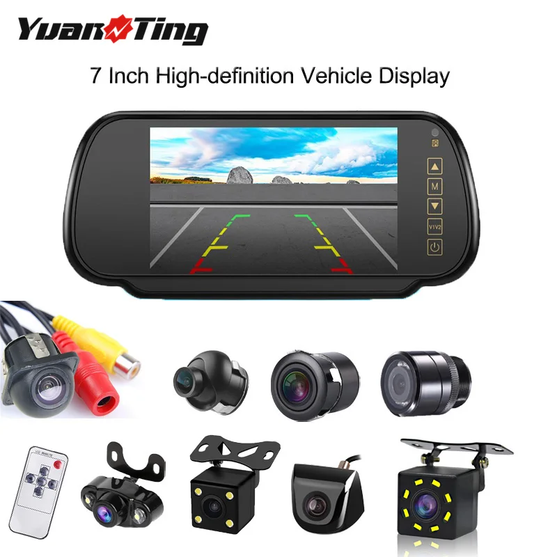 

YuanTing Universal Car Rear View Mirror 7'' LCD Reverse Monitor W/ Backup Parking Camera Night Vision 170 Degree Waterproof