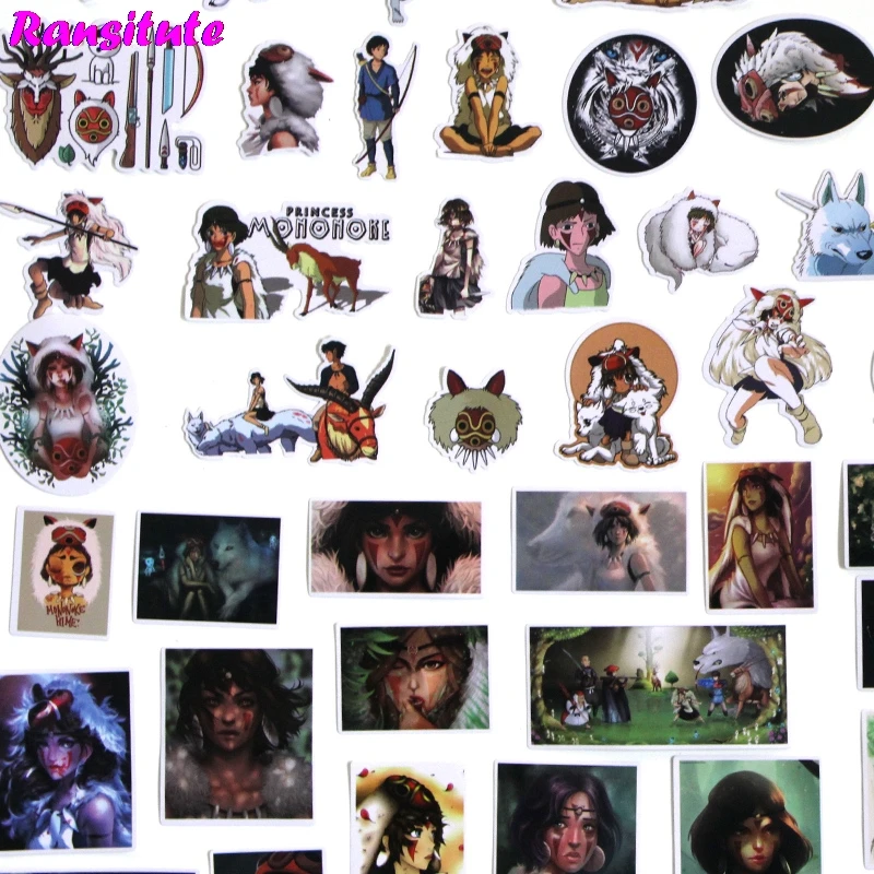 

52pcs/set Princess Mononoke Doodle Sticker Kids DIY Skateboard Laptop Luggage Mobile Phone Bike Bicycle Waterproof Sticker