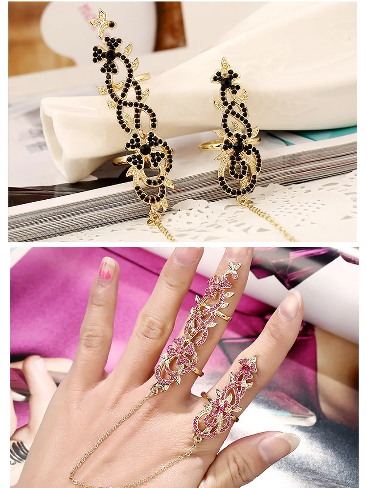

Flower Full Finger Rings Gold or Silver Chain Link Armor Knuckle Open Ring