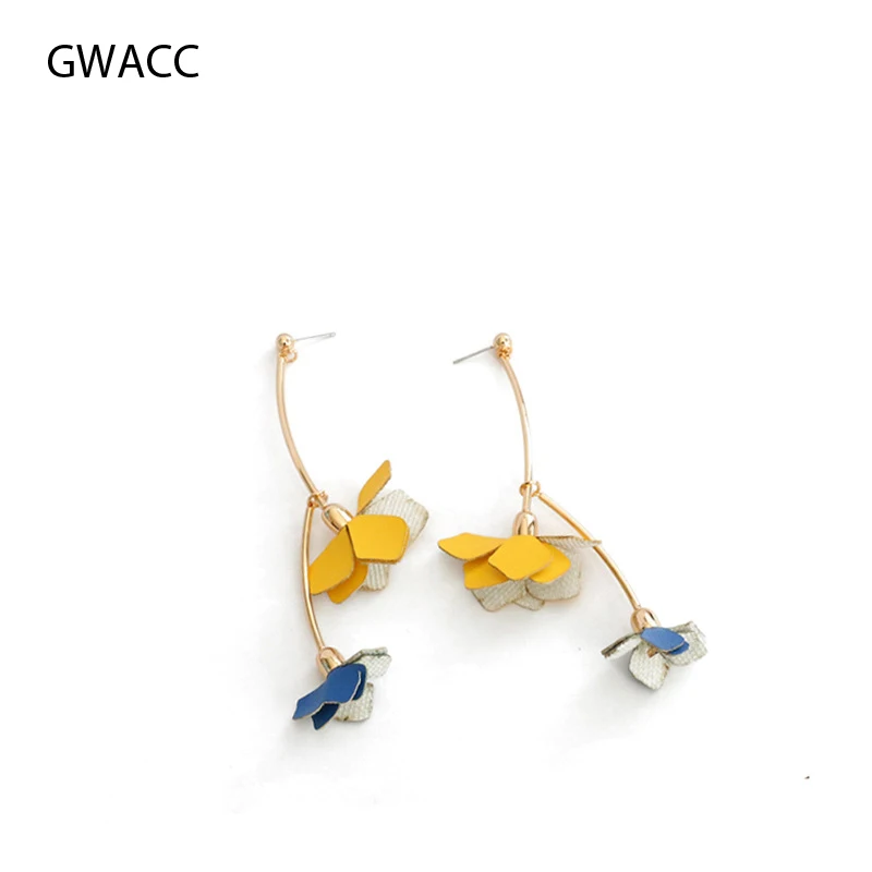 

GWACC Leather Flower Earrings New Fashion Purple Yellow Color Big Statement Drop Earrings For Women Female Jewelry Gift