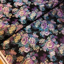 Китайская шелковая парча тканая Дамасская ткань cheongsam Подушка черная спинка с фиолетовым пионом голубой лист