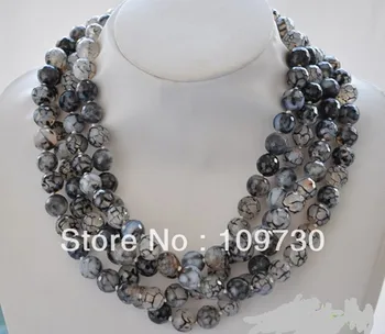 

Jewelry 001436 4row 20" 8mm gray black round faceted agate bead necklace