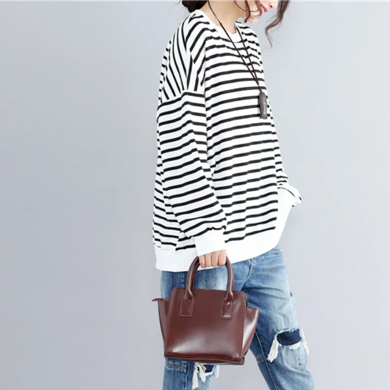 #1916 الخريف مخطط البلوز البلوز النساء المدرسة الفتيات طويلة القطن فضفاض الأزياء جاكيت الشارع الشهير الملابس