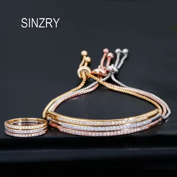

SINZRY Korean stylish sweety slim zircon adjustable bracelet ring set classic trendy charm bracelet jewelry set
