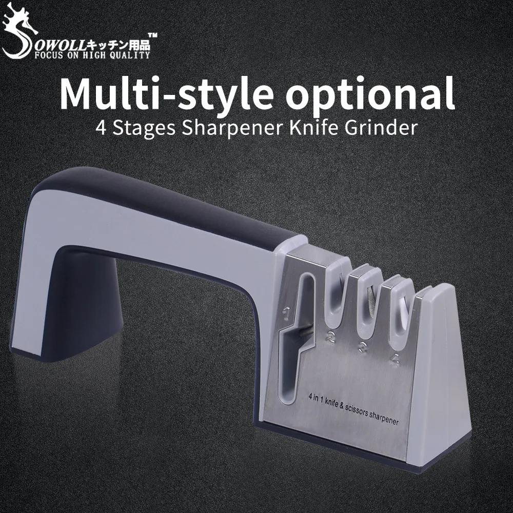 

Sowoll Cooking Knife Professional Sharpening Tools Scissor 4 in 1 Sharpener Stone Kitchen Accessory Household Outdoor Tools