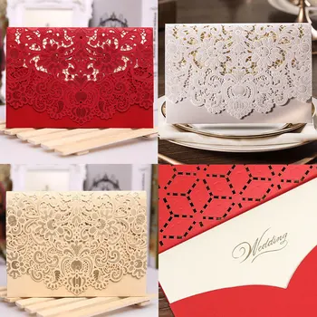 

20Pack x 3 Parts Floral Lace Laser Cut Printing Wedding Invitations Cards Party Envelope Model Thank You Cards Party Favors