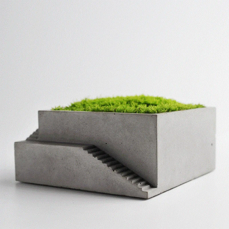 Beste Nieuwe Siliconen Mal voor Bloempot Vierkante Building met Trappen Vorm Beton Mould Moss Bonsai Cement Plaat Woondecoratie Tool