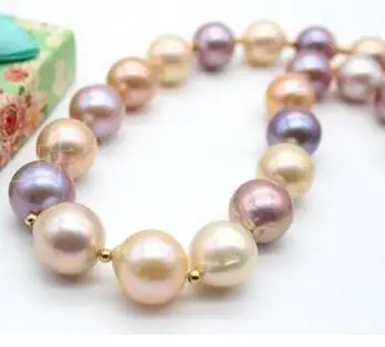 

Jewelry 100% Real Natural gorgeous 12-15mm nature multicolor south sea baroque nuclear pearl necklace 18''