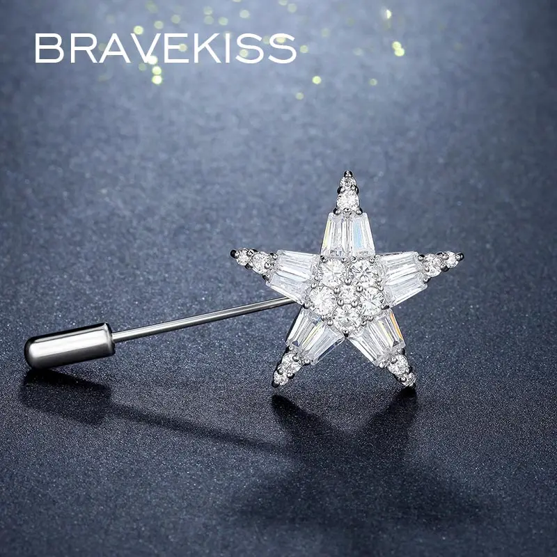 Брошь в виде звезды с прозрачным кубическим цирконием BRAVEKISS для женщин свадебные