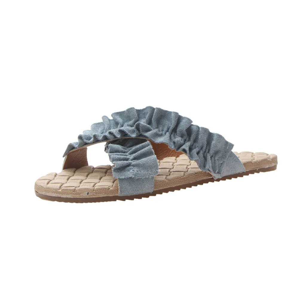 

SAGACE Women Slipper Fashion Female Summer Wild Ruffle Students Wear Sandals Casual Solid Open-Toe Beach Shoes Apr3