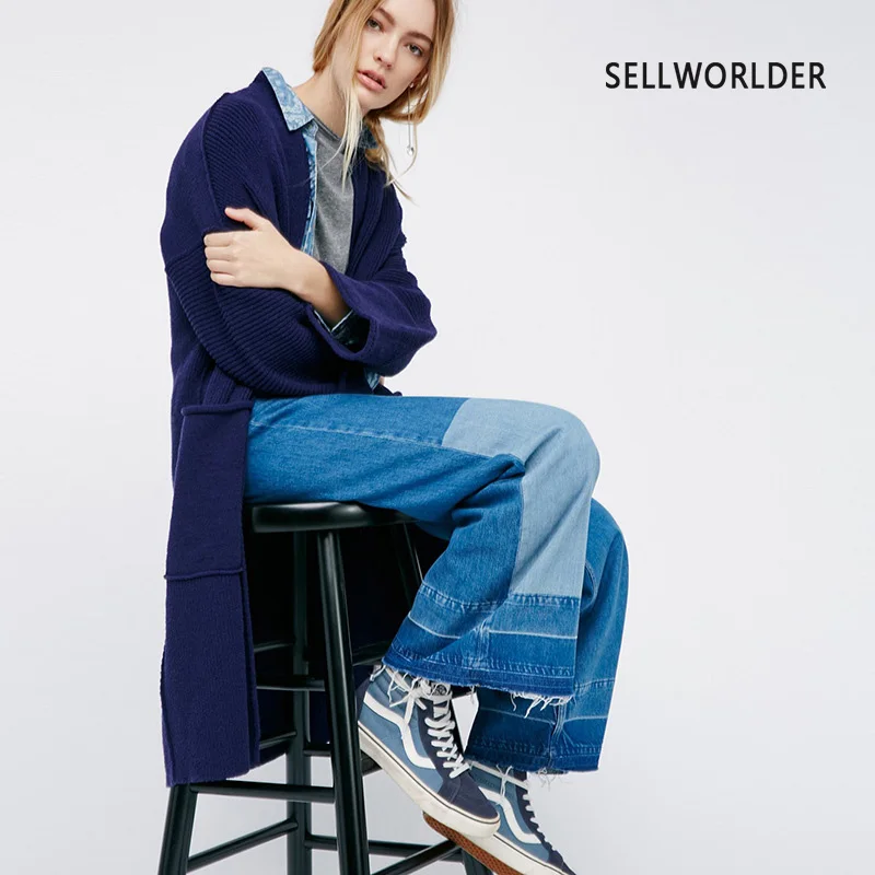 

Women Long Cardigans Solid Batwing Sleeve Two Pockets Coats Brief Loose Preppy Style Casual Autumn Outwear