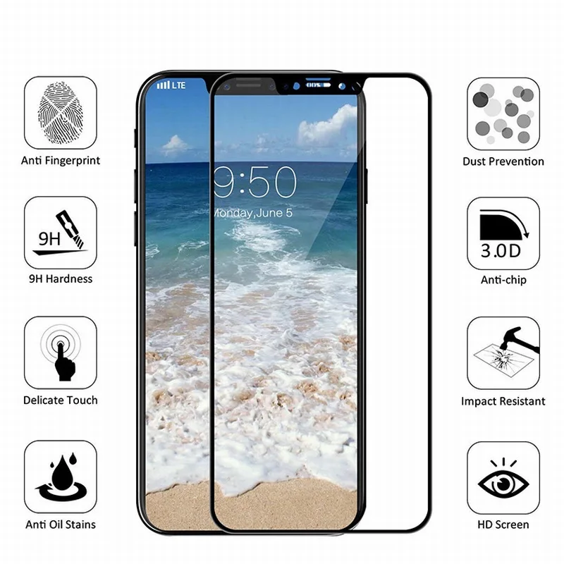 Защитное стекло Ascromy для iPhone X 4d 5D 6D изогнутая 9H пленка 8 Plus 7 6 S 10 3D|tempered glass screen